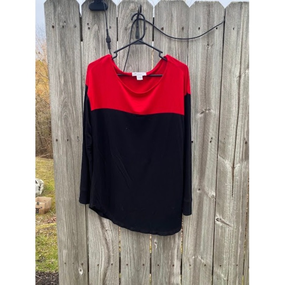 Liz Claiborne Weekend Womens Red Black Colorblock Long Sleeve Top Large